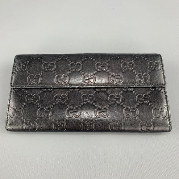 GUCCI Monogram Embossed Black Leather Checkbook Wallet - Picture 7 of 10